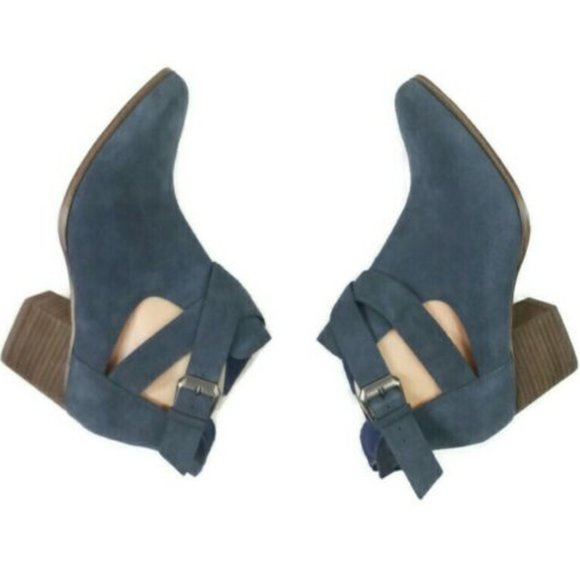Sole Society Azure Vista Blue Cow Suede Heeled Booties Womens 9.5 - Picture 4 of 10